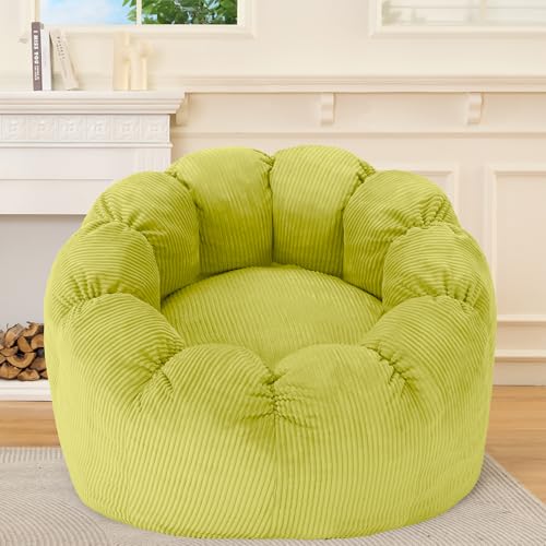 HABUTWAY Giant Bean Bag Chair for Adults/Kids/Teens, Pumpkin Bean Bag Couch Comfy Reading Chair for Bedroom, Corduroy Lazy Sofa Loughe Chair with Wider Seat Depth & Non-Slip Bottom(Light Green)