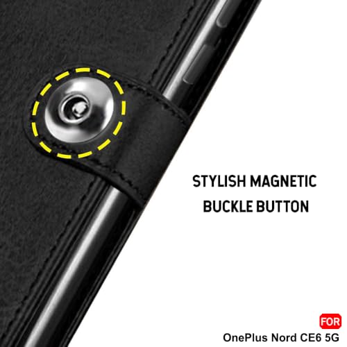 Image of TheGiftKart Genuine Leather Finish Flip Back Cover Case for OnePlus Nord CE 6 5G | Inbuilt Pockets & Stand | Wallet Style | Designer Button | Flip Back Cover for OnePlus Nord CE6 (Faux Leather, Black)