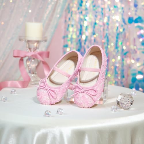 Image of PHIRAMIN Toddler Flower Girl Glitter Dress Shoes Little Girl Ballet Flats Bow Wedding Party