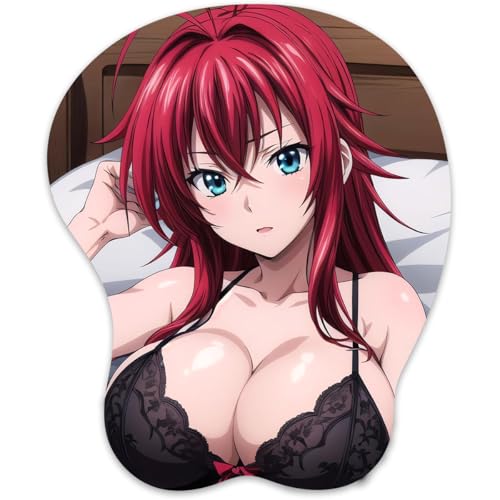 RUFSMAAN 3D Mouse Pad Oppai Mousepad with Soft Gel Wrist Rest Anime Manga Gaming Boob pad Anti-Slip Mouse Mat (Rias 9)
