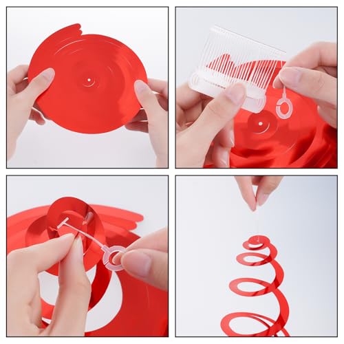 Image of Colorful Ceiling Swirl Foil Decorations Hanging Plastic Streamer Themed Swirl Party for Christmas Graduation Celebration, Pack of 28 (Red and Sliver)