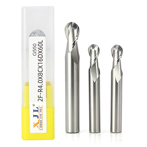 Image of XJL 3 Pcs Carbide Ball Nose End Mill R Angle CNC End Mills Machine Milling Cutter Spiral Mills Tool for Aluminium 2 Flute HRC 55