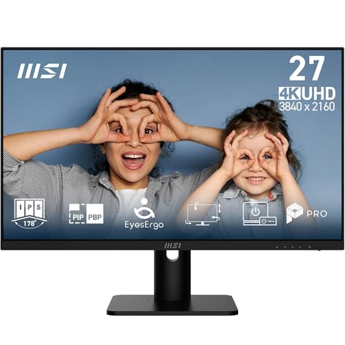 Image of MSI PRO MP273UP E6 27-Inch 4K UHD Computer Monitor, 3840 x 2160 IPS, 60Hz, 4ms, HDR Ready, Eye Care, Built-in Speaker, PiP /PbP, HDMI 2.0b, DP 1.4a, Tilt /Height Adjustable, Vesa Mount, Black