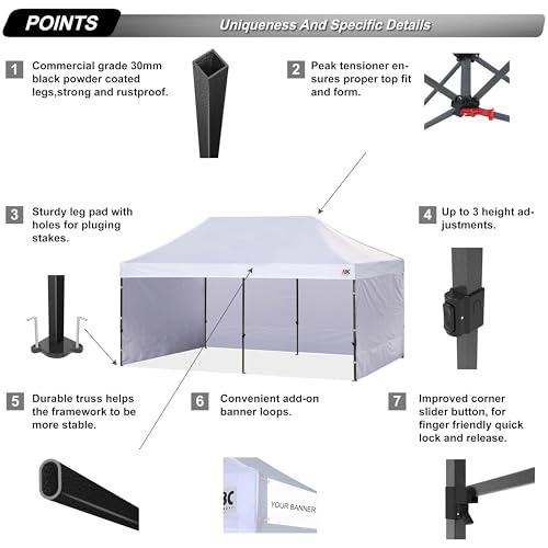 Image of ABCCANOPY Heavy Duty Easy Pop up Canopy Tent with Sidewalls 10x20, White