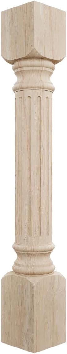 Ekena Millwork COL05X05X35RIRW Richmond Fluted Cabinet Column (Top Block: 6", Bottom Block: 7"), 5"W x 5"D x 35 1/2"H, Rubberwood 5"W x 5"D x 35 1/2"H Beige