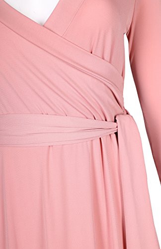 Image of Women's 3 /4 Sleeve Deep V-Neck Maxi Faux Wrap Solid Plus Size Dress