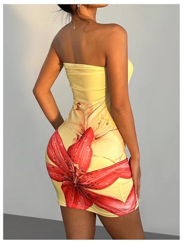 Image of WDIRARA Women's Floral Print Mini Tube Dress Summer Strapless Sleeveless Bodycon Dresses