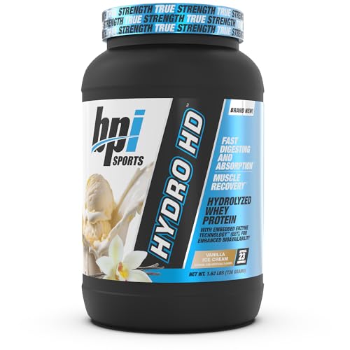BPI Sports Hydro HD - 100% Hydrolyzed Whey Protein Powder - Muscle Growth, Recovery, 25g of Protein, Low Carb, Low Sugar, Fast Absorbing (23 Servings, Vanilla Ice Cream)