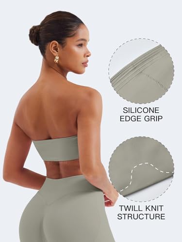 Image of YEOREO Strapless Bandeau Sports Bra for Workout Seamless Tube Top Gym Padded Wireless Bra