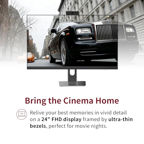 Image of All in One Desktop Computer, 24 inch Display, i5 CPU Up to 3.3 GHz, 16GB RAM, 256 GB SSD, Privacy Protection Webcam, WiFi 6 + BT 5.3, Win11 Home, Black