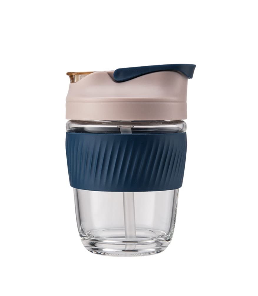 Gourde Sport Gourdes d'eau Gourde Bouteille D'eau En Matériau Tritan 380 Ml/570 Ml Avec Tasse À Thé À Café Étanche Avec Étui En Silicone Sans BPA Bouteille d'eau ( Color : Deep Blue , Size : 380ml )