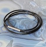 Fly Style Halskette geflochten Wax Rope Chain mit Verschluss aus Edelstahl - Herren Damen Surfer Kette - Schwarzer Choker - Kunstleder Optik, Längen:ca. 42.0 cm, Verschluß:3 mm