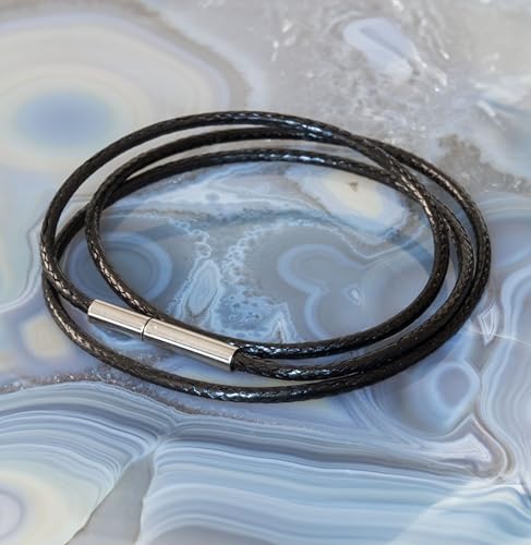 Fly Style Halskette geflochten Wax Rope Chain mit Verschluss aus Edelstahl - Herren Damen Surfer Kette - Schwarzer Choker - Kunstleder Optik, Längen:ca. 38.0 cm, Verschluß:2 mm