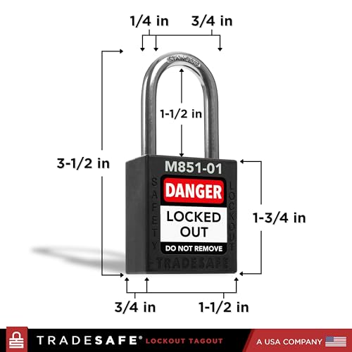 Image of TRADESAFE Lockout Tagout Locks Set with Master Keys - 10 Black Loto Locks Keyed Different, OSHA Compliant Lock Out Tag Out Padlocks for Lockout Tagout Kit, 2 Keys Per Lock