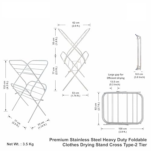 Image of Familia Premium Stainless Steel Foldable Cloth Drying Stand - (Cross Type 2-Tier- SS)