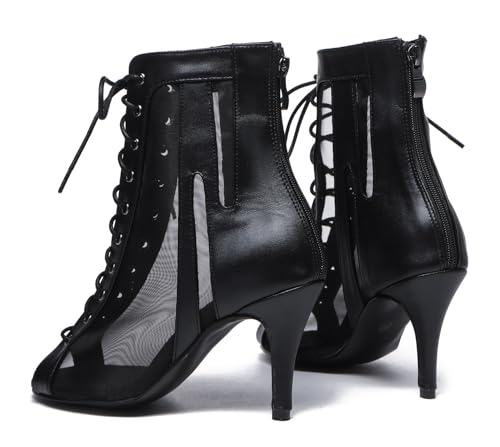 Image of Dance Practice Shoes for Women Mesh Ballroom Sandals Heels Party Prom Ankle Booties with Zip