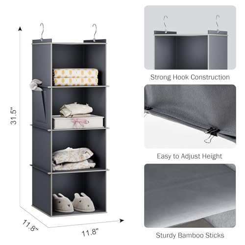 Hanging Closet Organizer, 4-Shelf Closet Hanging Storage Shelves, Grey - Image 4