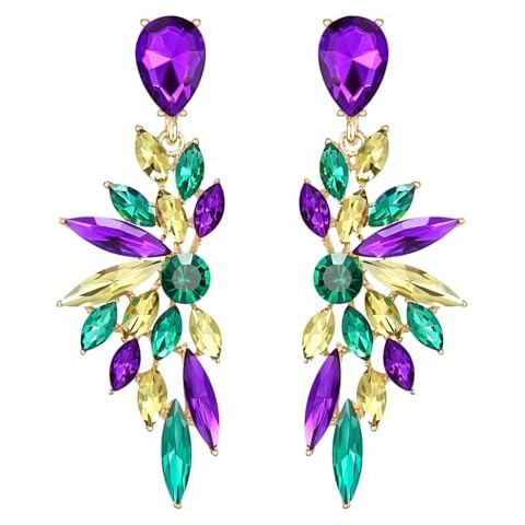 BriLove Women's Wedding Bridal Crystal Teardrop Multi Marquise Cluster Bling Dangle Earrings Multicolor Gold-Toned Cover