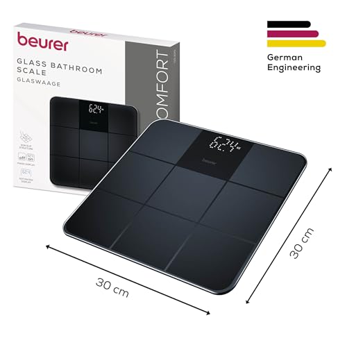 Beurer GS 235 Glazen weegschaal, digitale personenweegschaal met Magic-display, anti-slip oppervlak in matte tegellook, automatische in- en uitschakeling, zwart - Afbeelding 6