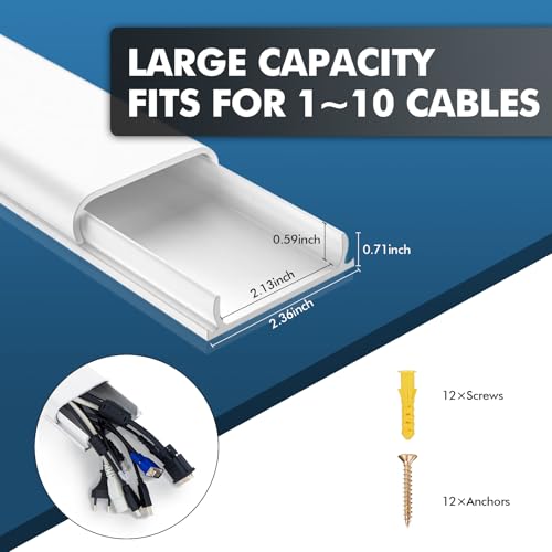 shinfly Kanał Kablowy TV 0,8 m – PVC Korytko Kablowe do Maskowania Przewodów na ścianie, do Ukrycia 1~10 Kabli, Kanał Kablowy Samoprzylepny – Idealny do Instalacji TV – 60 mm (S) x 18 mm (W) – Biały