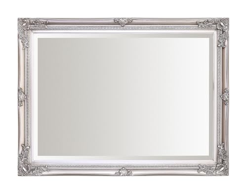 Image of Select Mirrors Rennes Vintage Wall Mirror - Shabby Chic Baroque, Antique, French Design - Solid Wood Frame (Antique Silver, 60cm x 80cm)