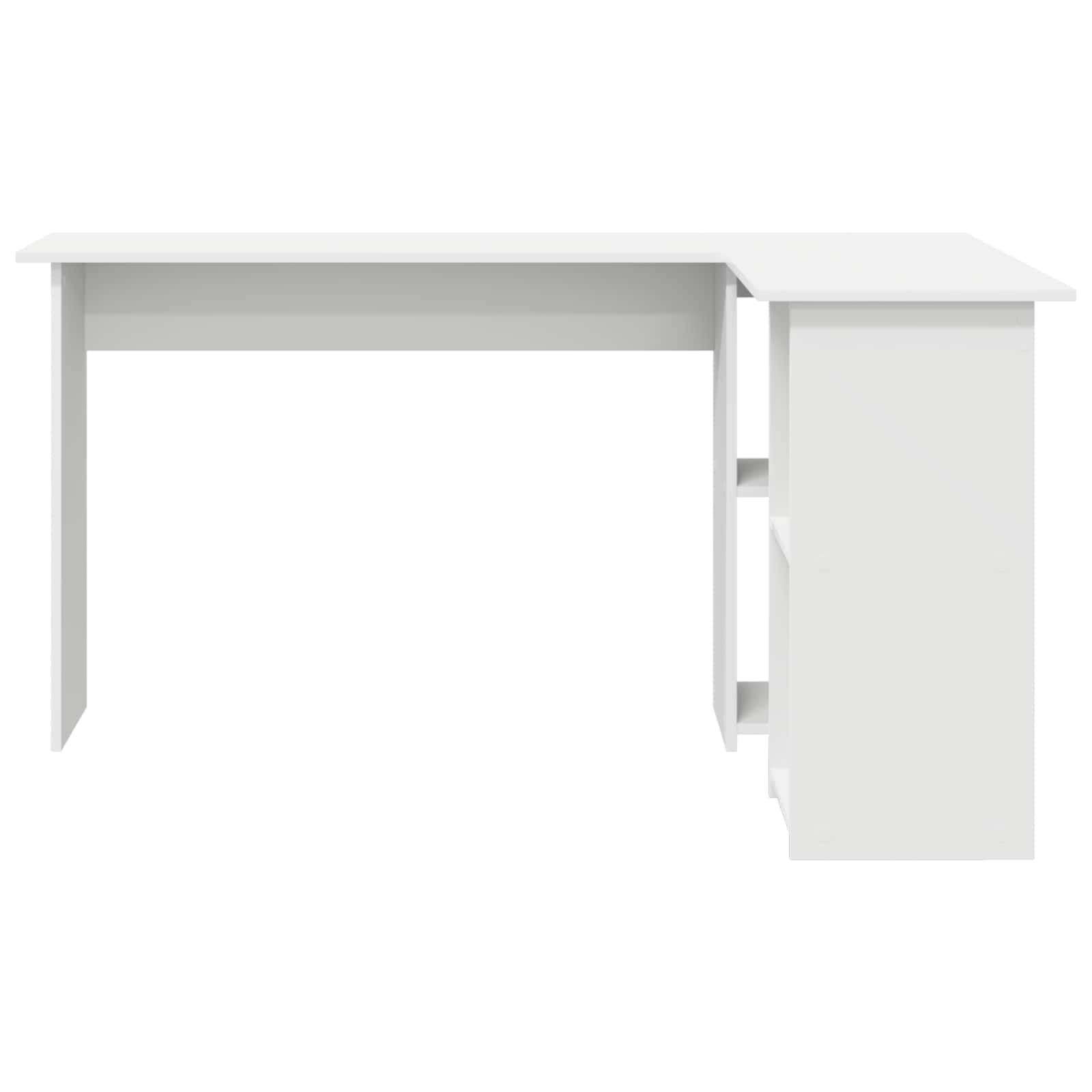 Scrivania angolare bianco legno ingegnerizzato 142 x 102 x 73 cm con ripiano e cassetto per ufficio casa studio smartworking, postazione lavoro PC gaming salvaspazio