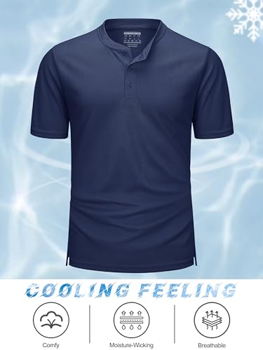 MAGCOMSEN Men's Henley Shirts Short Sleeve Casual Collarless Shirt Quick Dry Summer T-Shirts Golf Workout Tops 7