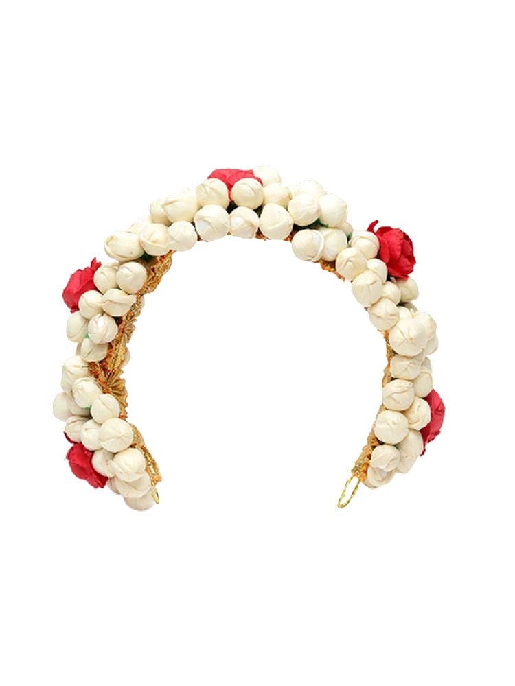 Red Floral Design Off-White & Green Beaded And Lace Hair Accessory For Women's (Mbgg00005)-image-18