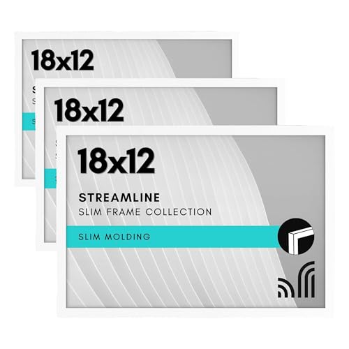 Image of Americanflat 18x12 Picture Frame with Polished Plexiglass - Streamline Collection - Thin Border Picture Frame for Wall Display - Hanging Hardware Included - White (Pack of 3)
