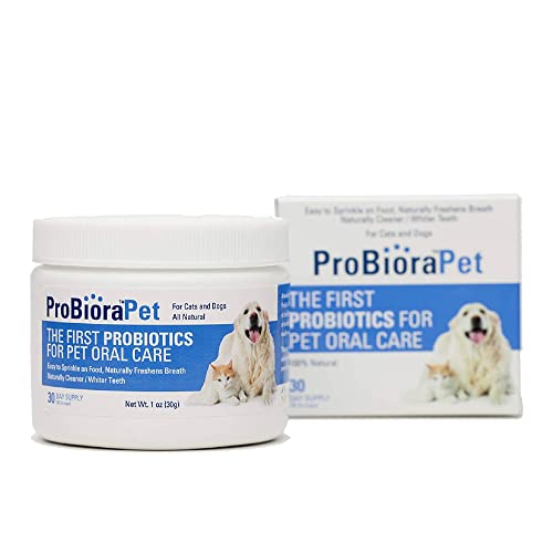 ProBioraPet Oral-Care Probiotic for Dogs and Cats - Supports Healthy Teeth and Gums and Freshens Breath - Patented Blend of Probiotics - Vet Recommended Dental Powder for Pets - 30 Day Supply (30g)