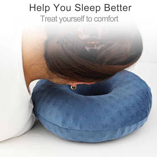 Ear Piercing Pillow for Side Sleepers with Ear Hole for Ear Pain CNH, Piercing, Pain Relief Side Sleeping Pillow, Pressure Sore, Donut Pillow Ear Guard Minky Dot Denim Blue by Heal n Hope - Used condition - Image 3