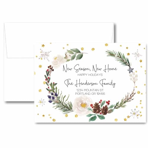 New Season New Home Holidays Moving Cards, Christmas Personalized We've Moved Stationery, Winter Change of Address with Envelopes, Happy Holidays from Our New Home Announcement Stationery