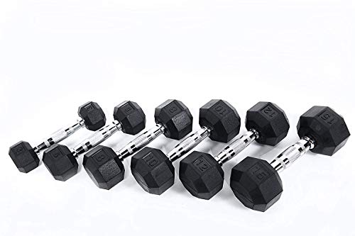 Ader 2 lb Octagon Rubber Dumbbells – Black Pair – Non-Roll Rubber-Coated Hand Weights for Strength Training & Workouts