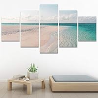 SIGNWIN 5 Panel Canvas Wall Art Beach Blue Coastal Cool Photography Relax/Calm for Home Decorations Ready to Hang - 60