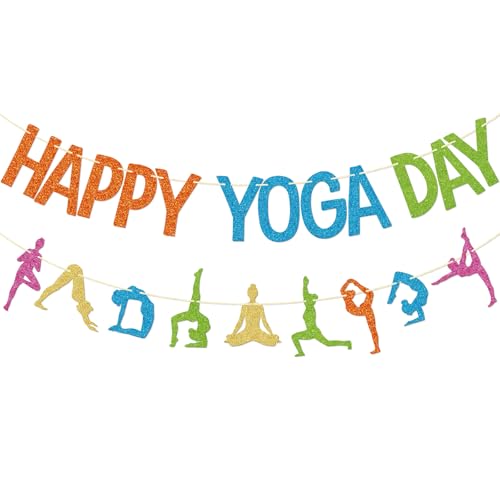 FOZEE Yoga Day Banner, International Yoga Day Decorations, Yoga Party Supplies, Colorful Glitter