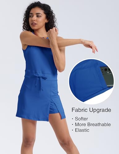 Image of Womens Workout Romper Tennis Dress Built in Shorts Onesie Open Back Jumpsuits Athletic Dresses