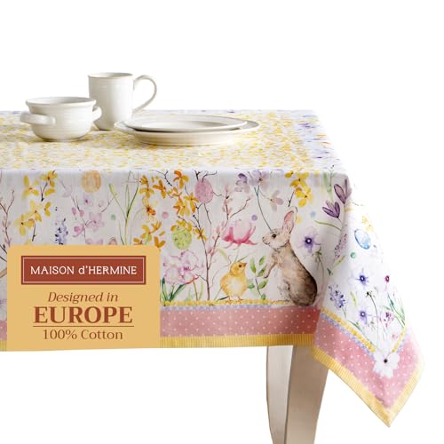 Maison d' Hermine Table Cloth Rectangle Table 100% Cotton 60 x 90 Inches Tablecloth Reusable Decorative for Dining Kitchen Room Farmhouse Home Easter Decorations Spring Summer - Easter Zest