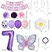 7th Butterfly Birthday Balloon Decorations，Purple Number Balloons 7 Happy Birthday Banner Daisy Balloons for Girls 7th Butterfly Theme Party Decoration Supplies (Purple Number 7)