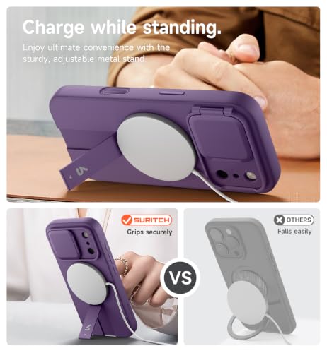 Image of SURITCH for iPhone 17 Pro Max Case with Camera Control Cover, Camera Cover and Adjustable Kickstand, Compatible with MagSafe, Shockproof Bumper Protective Cases 6.9 Inch, Dark Purple