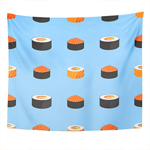 Weolucky Tapestry 50x60 Inch Squid Sushi Rolls Caviar Red Fish Salmon Traditional Japanese