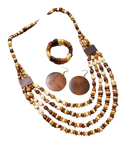 Colorful Ethnic Wooden Earrings Round Statement Dangle Earrings Multilayered Geometric