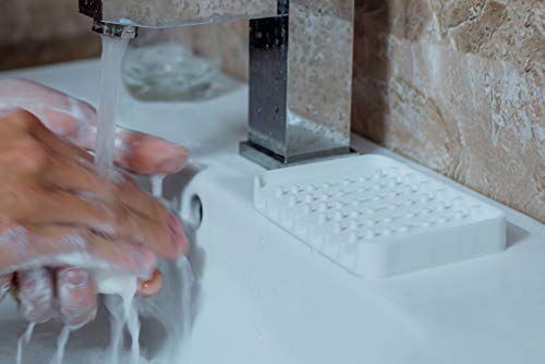 Soap Dish Holder 1Pack for Shower Waterfall Soap Holder Soap Saver Drainer Flexible Silicone Soap Tray for Bathroom Shower Kitchen Upgrade Raised Bumps Keep Soap Bars (White) - Thumbnail 7