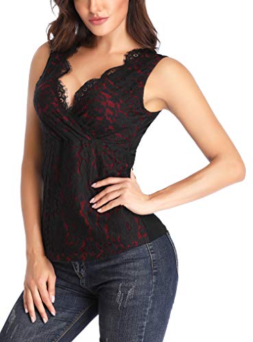 MISS MOLY Women's Scallop V Neck Sexy Sleeveless Lace Tank Top Elegant Slim Fit Summer Tops Blouse Shirts3