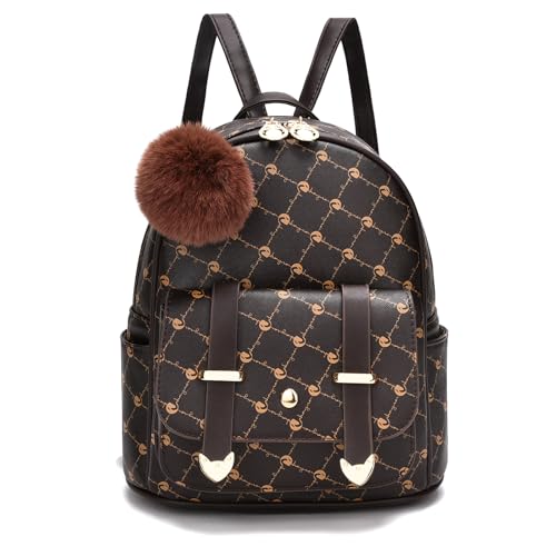 Image of I IHAYNER Girls Fashion Backpack Mini Backpack Purse for Women Teenage Girls Purses PU Leather Pompom Backpack Shoulder Bag