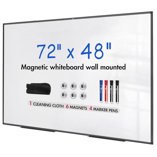 TOWON Black Border Magnetic Dry Erase Board, 72 x 48 in White Board Dry Erase, Aluminum Framed Whiteboard for Wall, XL Dry Erase Board Wall Mounted with Markers, Pen Tray, Magnets, Cleaning Wipe