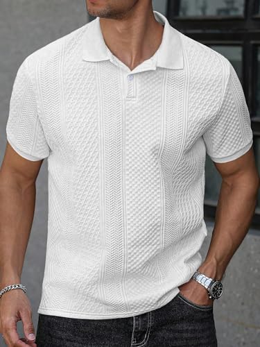 Image of GRECIILOOKS Textured Polo T-Shirt for Men | Premium Lycra Jacquard Collared Cotton Blend Polo | Smart Casual & Formal t Shirt for Men | Stylish t Shirt for Mens for Office, Party & Everyday