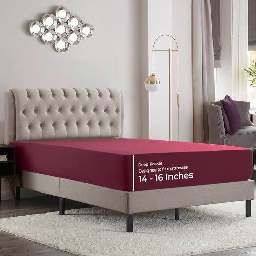 Empyrean 2 Pack King Fitted Sheets - Deep Pocket, Fits 14-16 Inch Mattress, Ultra Soft Microfiber, Fade & Wrinkle Resistant, Shrinkproof, Durable Sheets, Burgundy Red