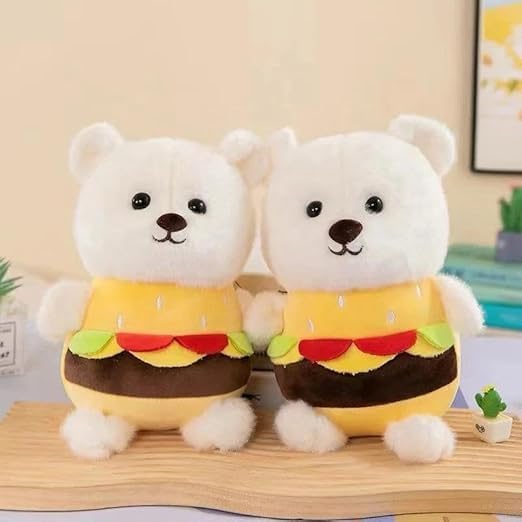 Image of Burger Bear Teddy Bear - Soft Toys for Birthday Gifts Kids, Women, Wife, Girlfriend, Best Friend Baby Boys Best Valentine Gift 30 cm