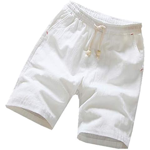 GUNLIRE Big Boy's Linen Shorts Summer Drawstring Solid Color Casual Beach Shorts for Boys with Pockets,White,18 Cover