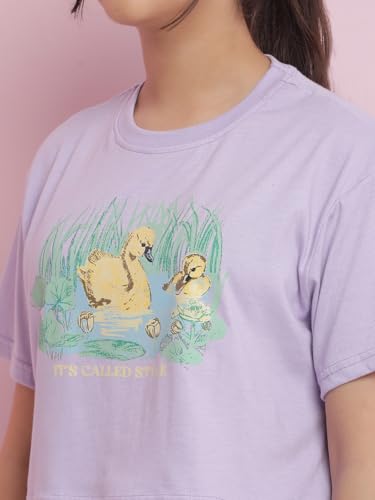 Image of Li'l Tomatoes Girls Crop T-Shirt | 100% Cotton | Graphic Printed Summer Top | Soft & Breathable Casual Wear | 7-16 Years